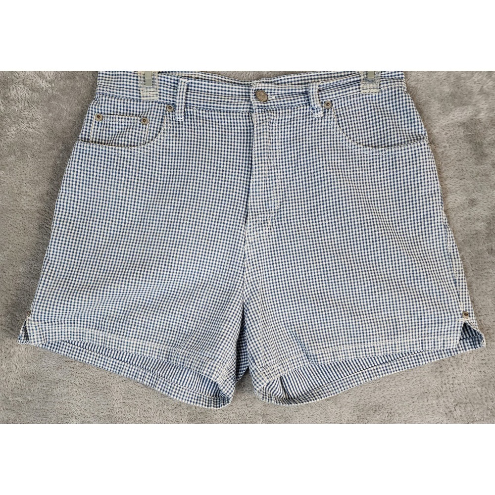 Bill Blass Petite Jeans Shorts Womens Size 10P Blue White Gingham 90s Vintage